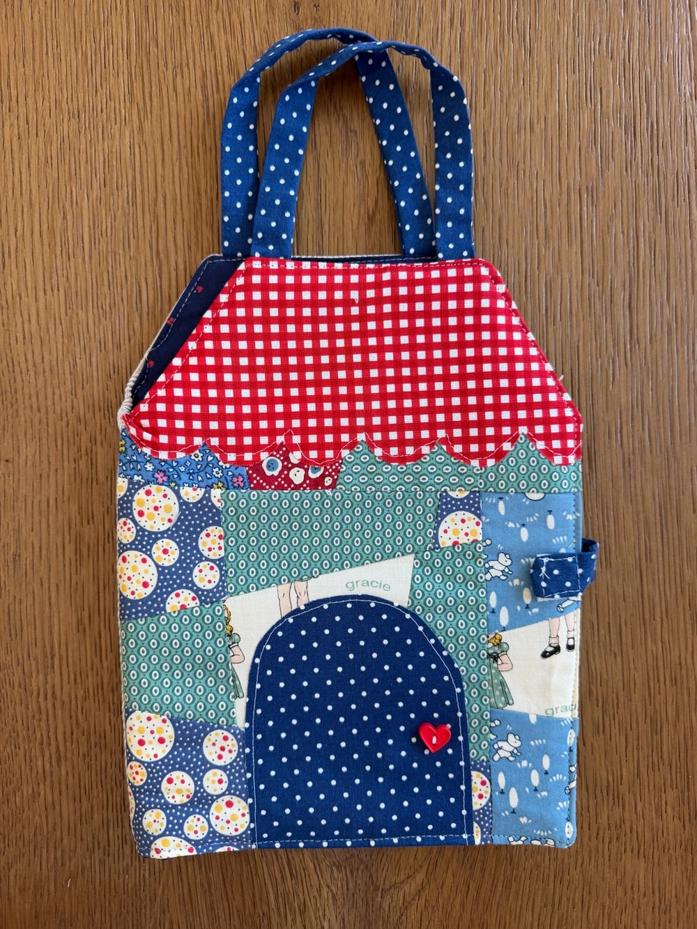 Kids Patchwork Fabric Tote Bag in Red, Blue & Green